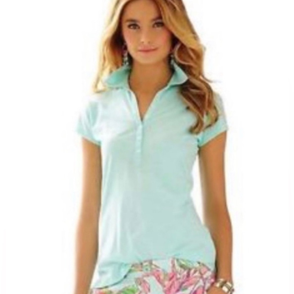 EUC Lilly Pulitzer Lila Poolside Blu Pima Cotton Polo Top – XL